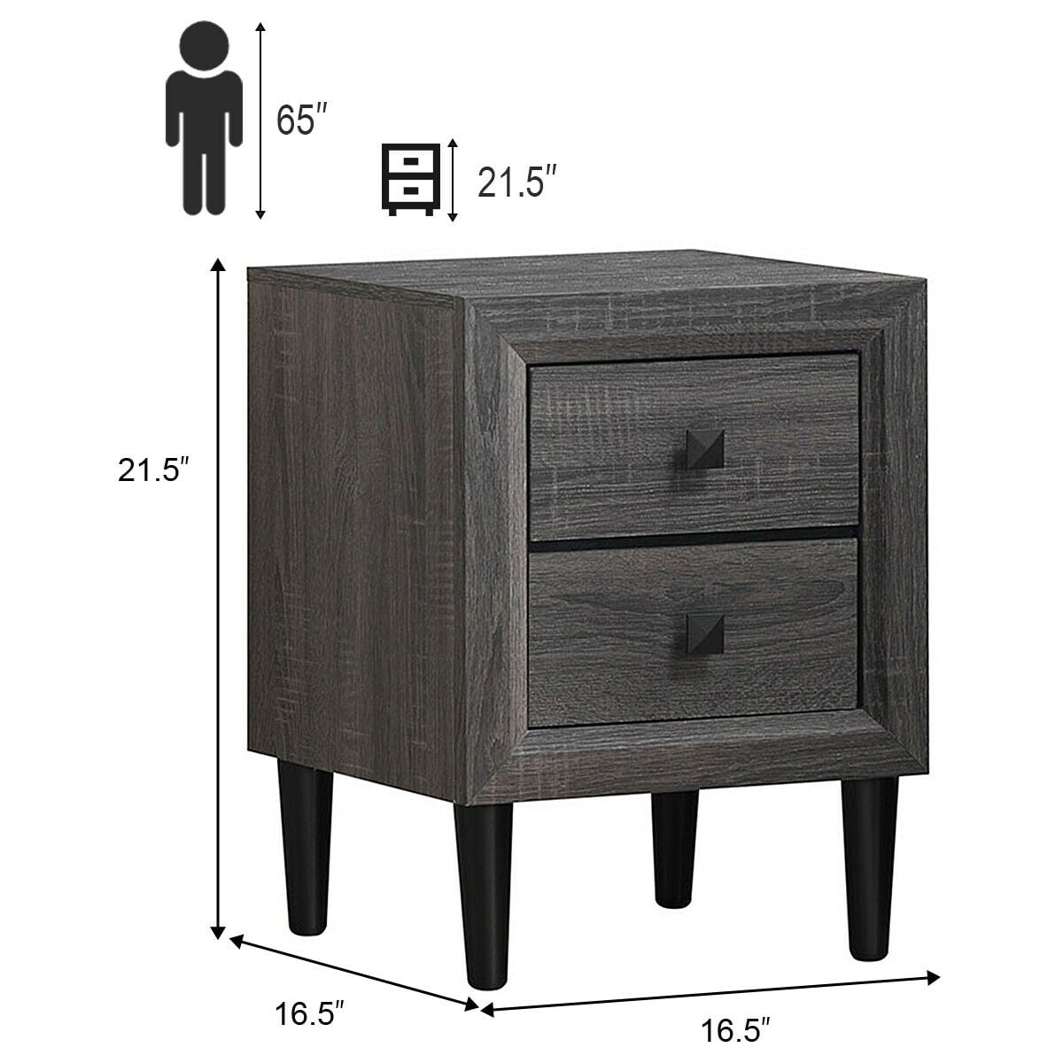 Multipurpose Retro Bedside Nightstand with 2 Drawers-Nightstands-DECOROLALA