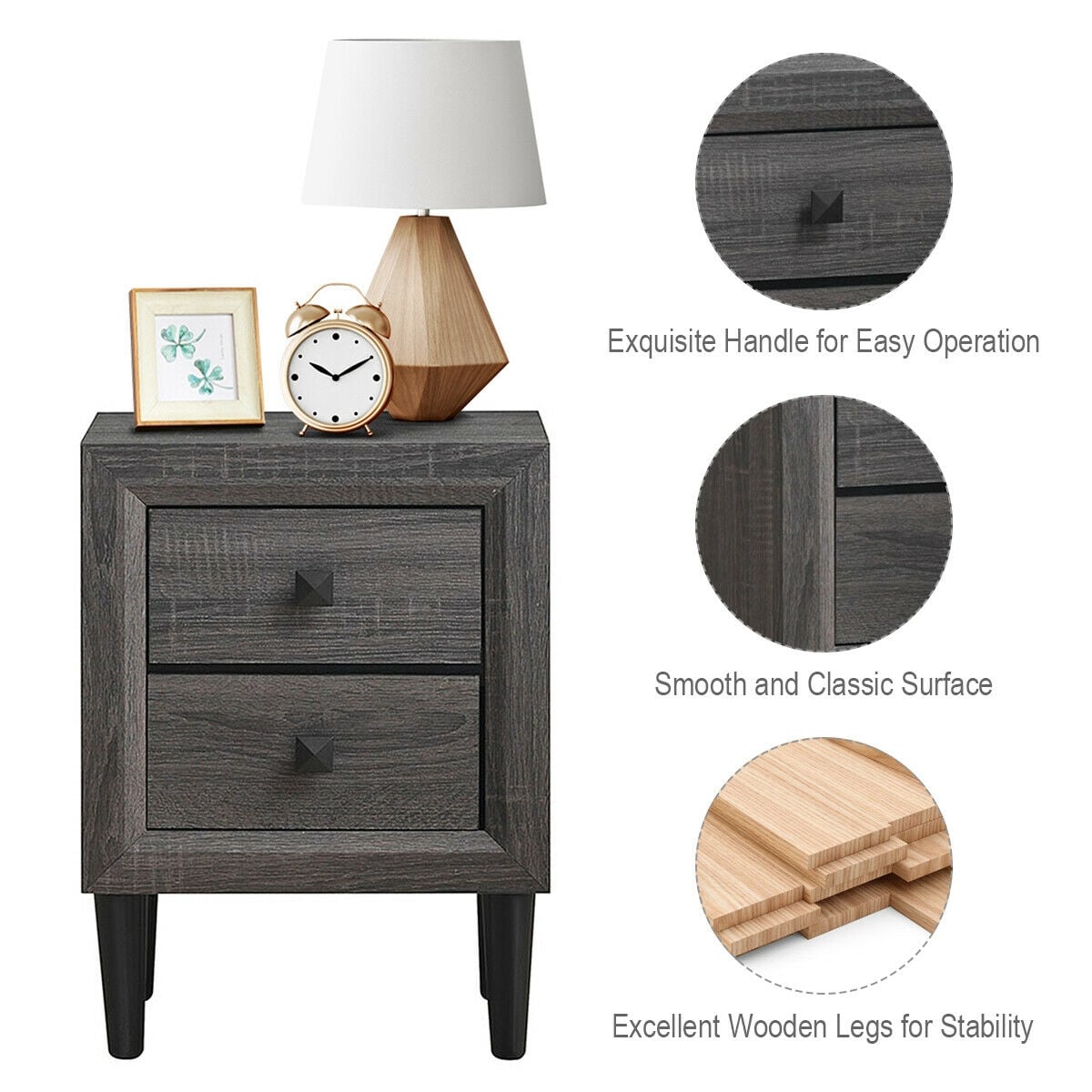 Multipurpose Retro Bedside Nightstand with 2 Drawers-Nightstands-DECOROLALA