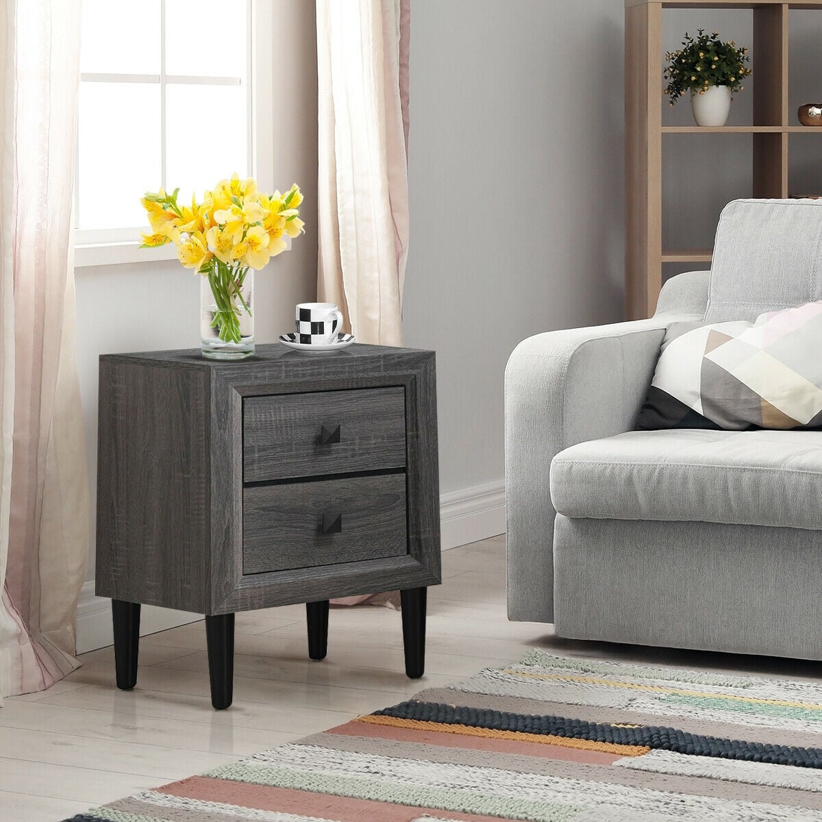 Multipurpose Retro Bedside Nightstand with 2 Drawers-Nightstands-DECOROLALA