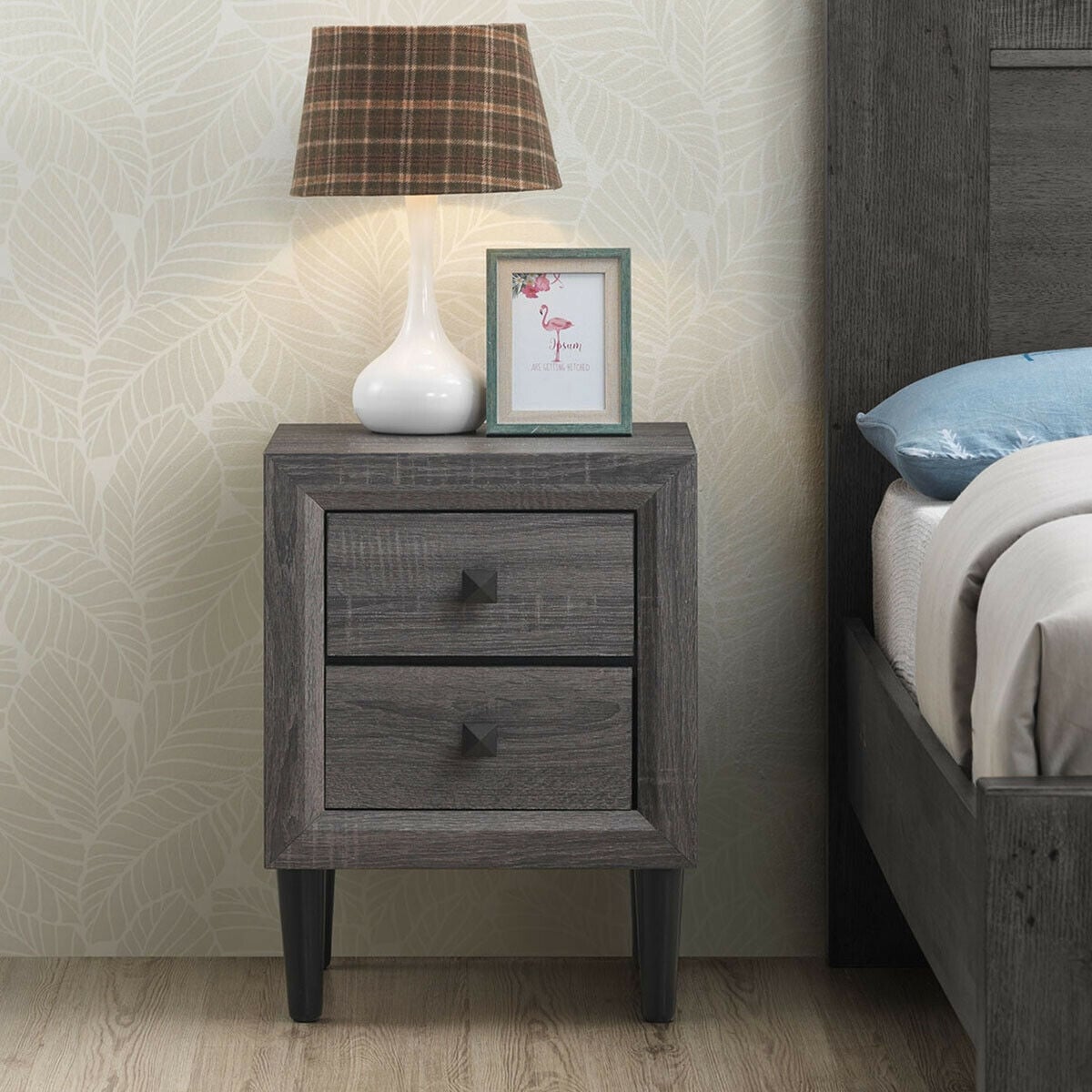 Multipurpose Retro Bedside Nightstand with 2 Drawers-Nightstands-DECOROLALA