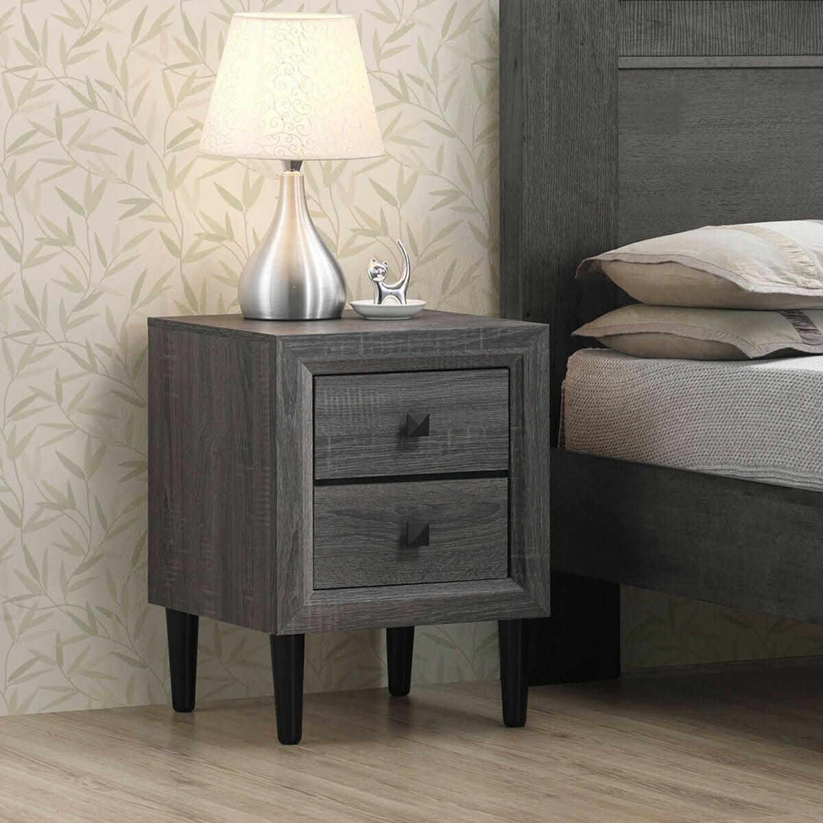 Multipurpose Retro Bedside Nightstand with 2 Drawers-Nightstands-DECOROLALA