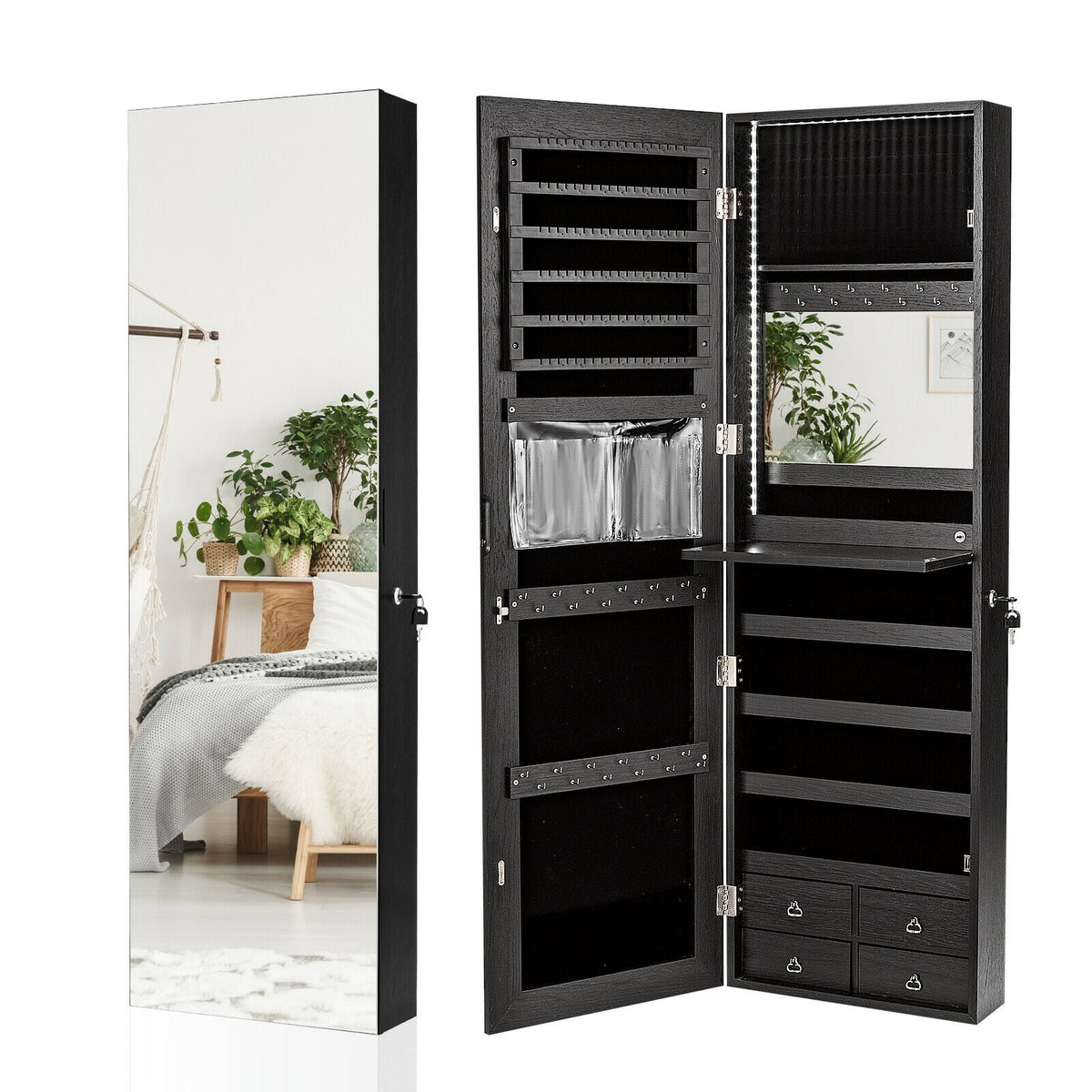 Multipurpose Storage Cabinet with 4 Drawers-Black-Jewelry Armoires-DECOROLALA
