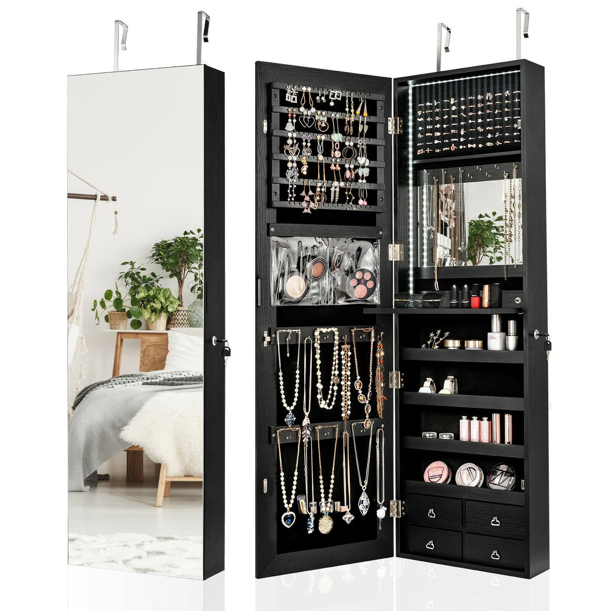 Multipurpose Storage Cabinet with 4 Drawers-Black-Jewelry Armoires-DECOROLALA