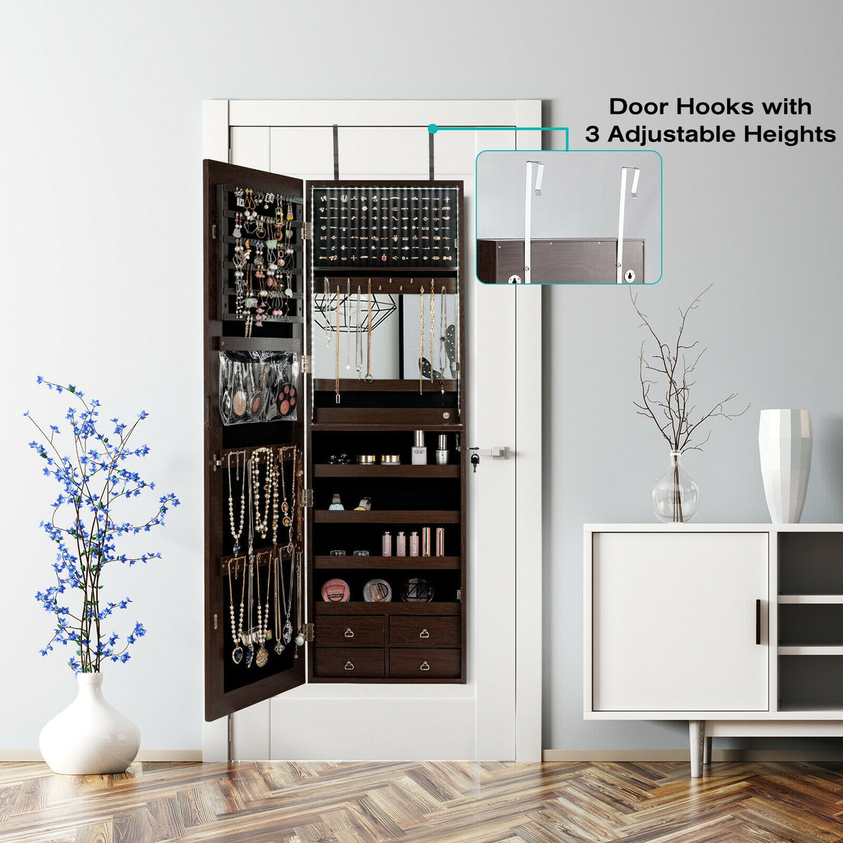 Multipurpose Storage Cabinet with 4 Drawers-Brown-Jewelry Armoires-DECOROLALA