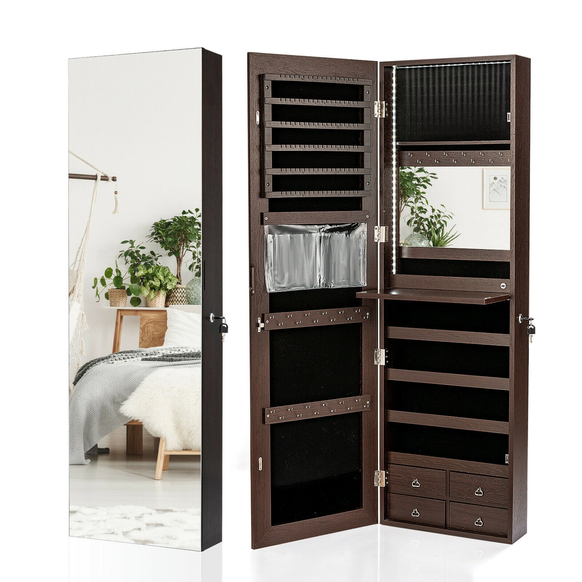 Multipurpose Storage Cabinet with 4 Drawers-Brown-Jewelry Armoires-DECOROLALA