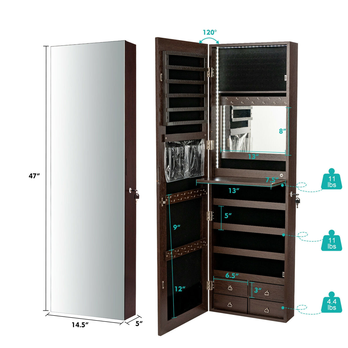 Multipurpose Storage Cabinet with 4 Drawers-Brown-Jewelry Armoires-DECOROLALA