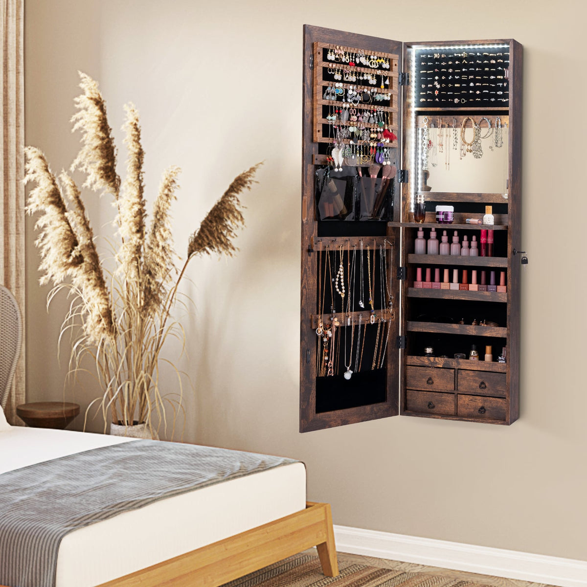 Multipurpose Storage Cabinet with 4 Drawers-Rustic Brown-Jewelry Armoires-DECOROLALA