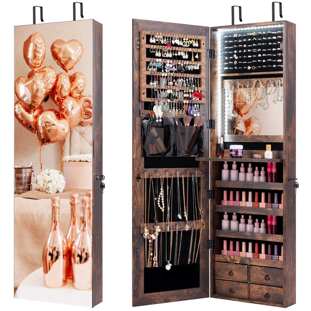 Multipurpose Storage Cabinet with 4 Drawers-Rustic Brown-Jewelry Armoires-DECOROLALA