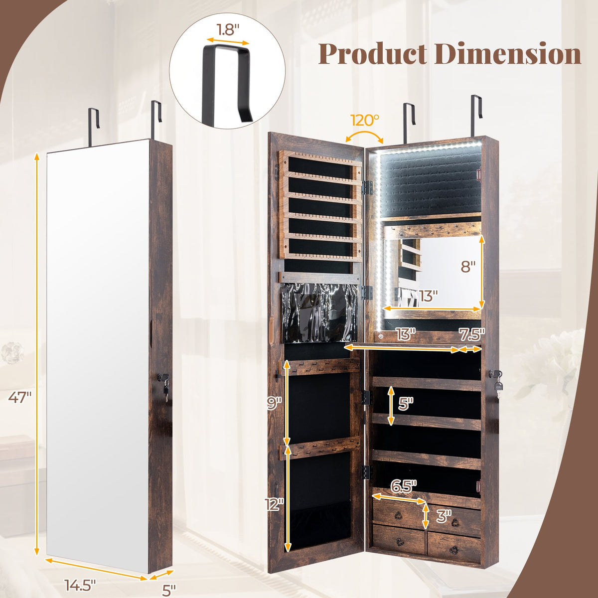 Multipurpose Storage Cabinet with 4 Drawers-Rustic Brown-Jewelry Armoires-DECOROLALA