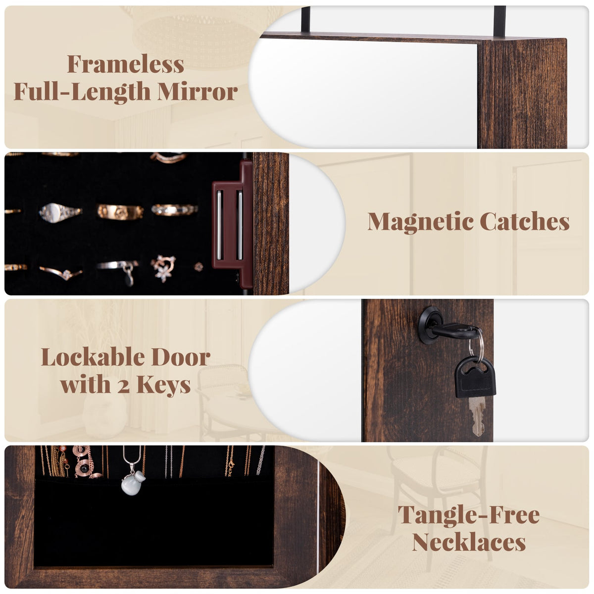 Multipurpose Storage Cabinet with 4 Drawers-Rustic Brown-Jewelry Armoires-DECOROLALA