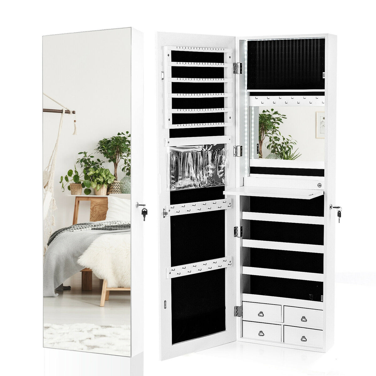 Multipurpose Storage Cabinet with 4 Drawers-White-Jewelry Armoires-DECOROLALA