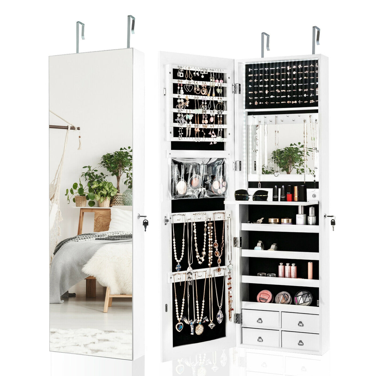 Multipurpose Storage Cabinet with 4 Drawers-White-Jewelry Armoires-DECOROLALA