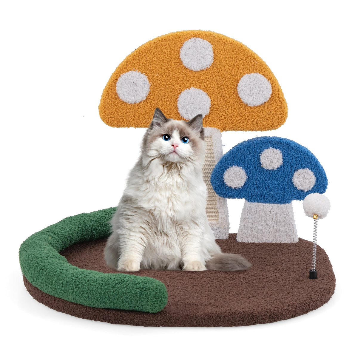 Mushroom Cat Bed Cat Claw Scratcher with Wide Bed and Sisal Scratch Panel-Multicolor-Cat Houses-DECOROLALA