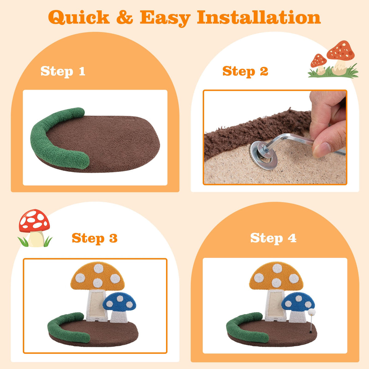 Mushroom Cat Bed Cat Claw Scratcher with Wide Bed and Sisal Scratch Panel-Multicolor-Cat Houses-DECOROLALA