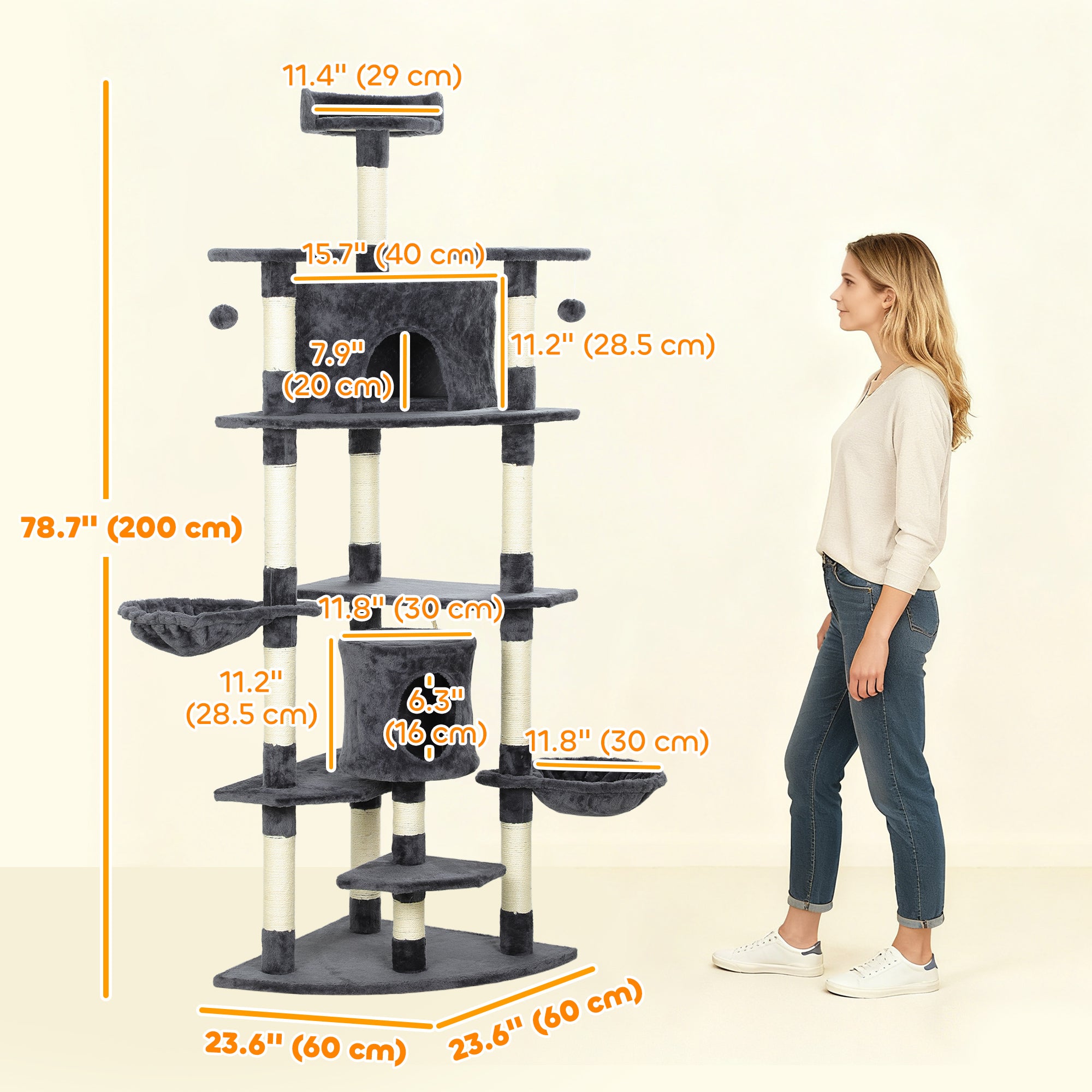 79" Scratching Kitten Tree Condo Kitten Scratch Activity Center Toys Dark Grey