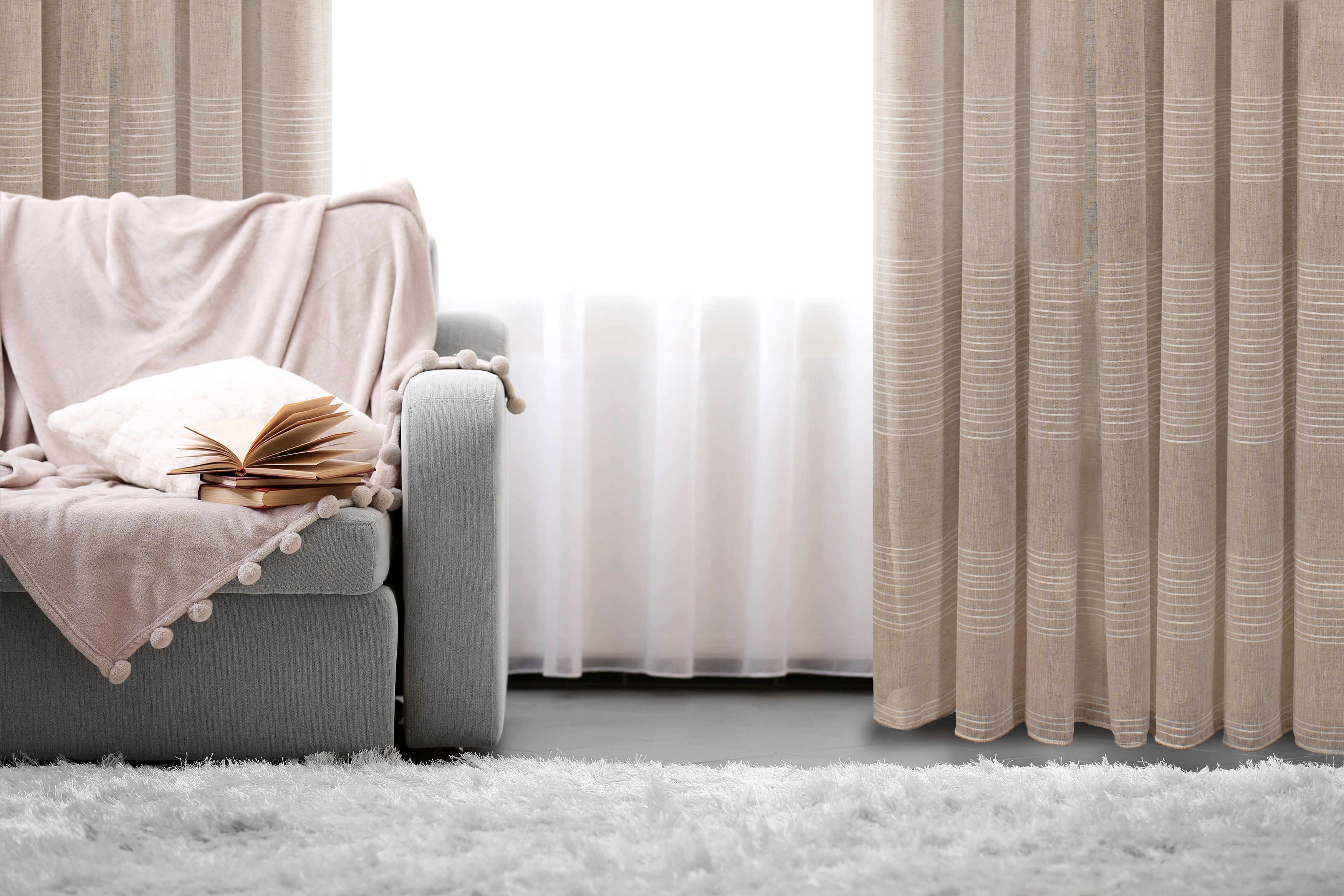 Mykonos Horizontal Striped Jacquard Sheer Grommet Curtain 108" x 95"-Curtains-DECOROLALA