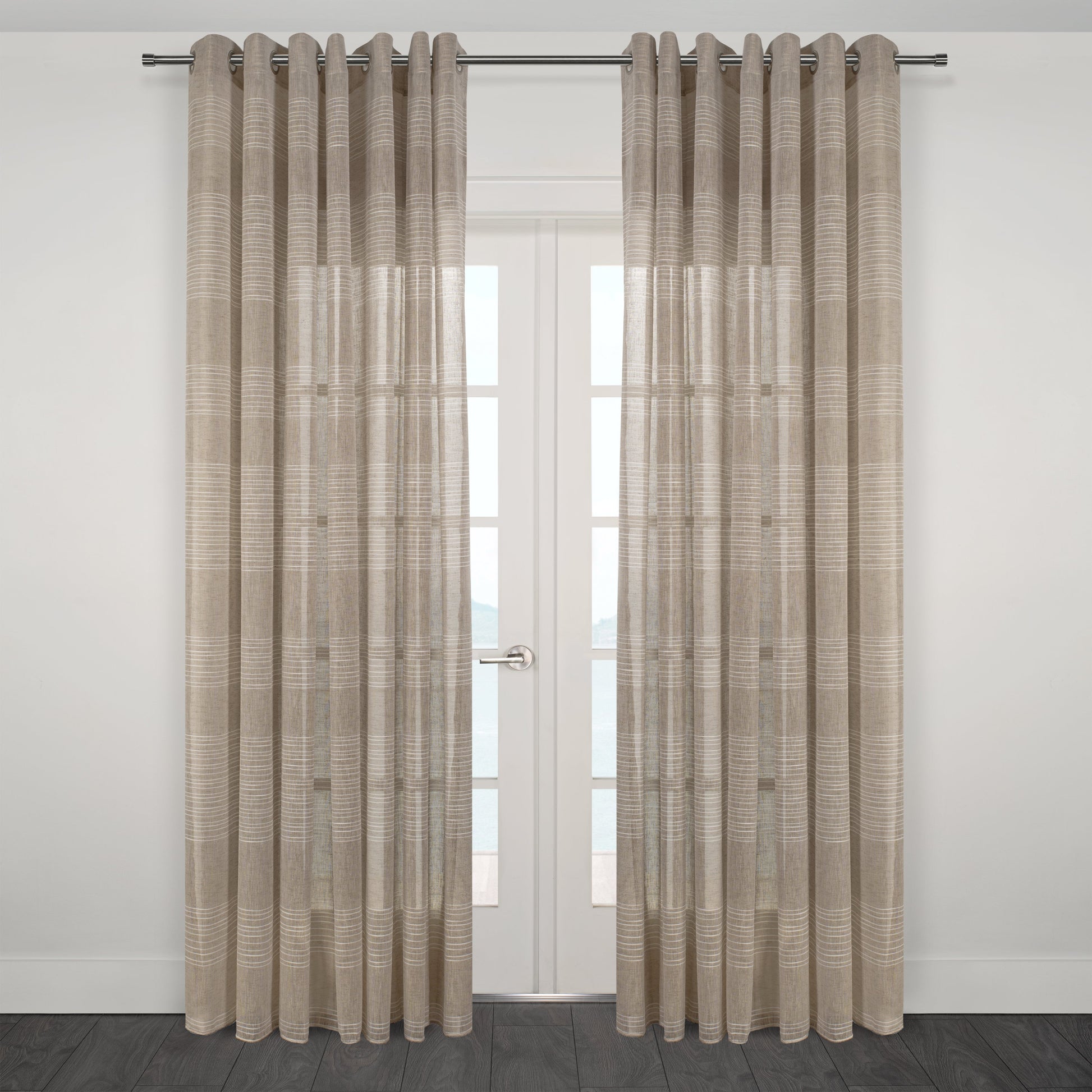 Mykonos Horizontal Striped Jacquard Sheer Grommet Curtain 108" x 95"-Curtains-DECOROLALA