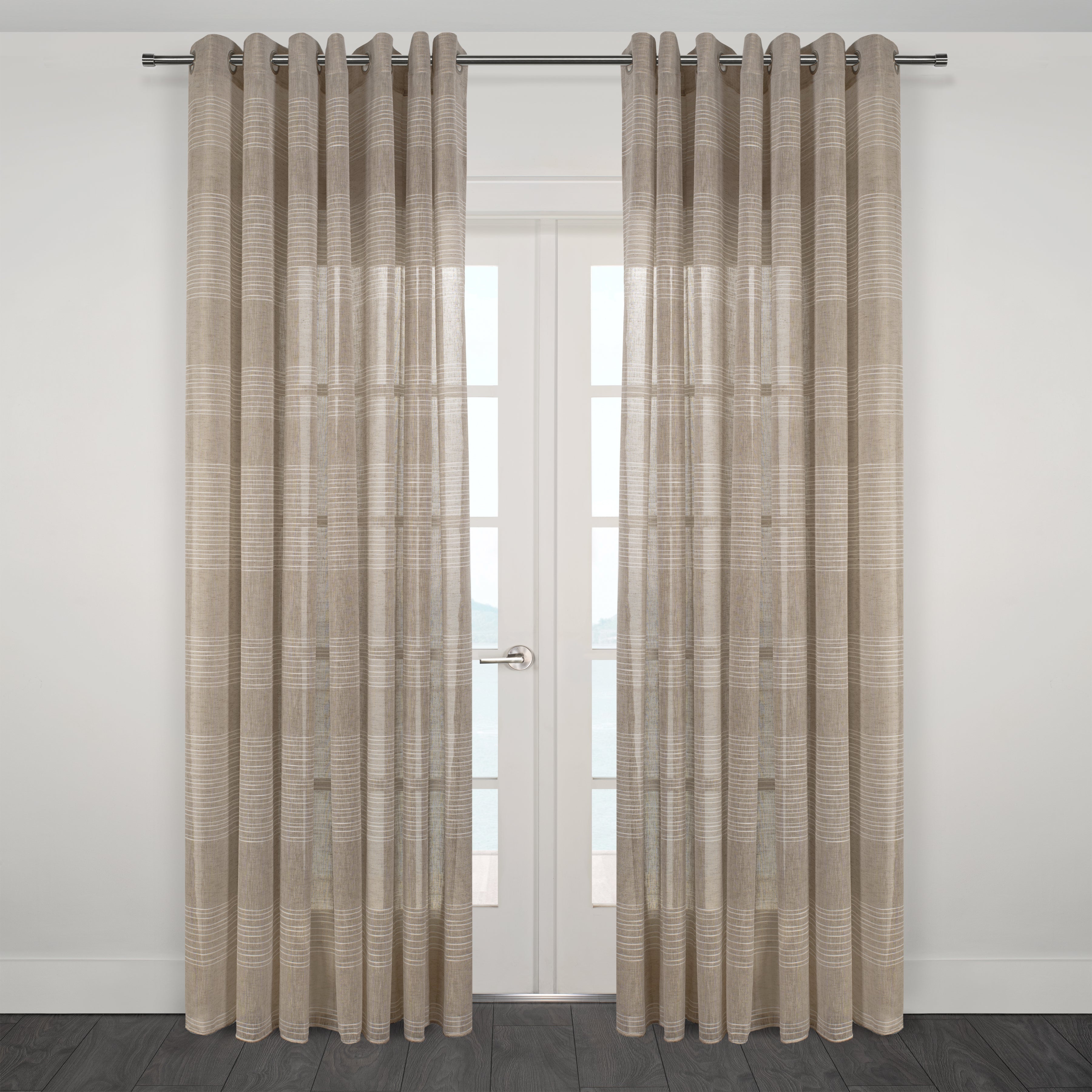 Mykonos Horizontal Striped Jacquard Sheer Grommet Curtain 108" x 95"-Curtains-DECOROLALA