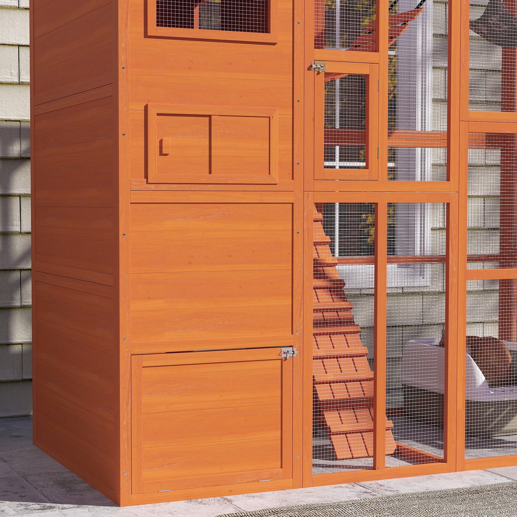 76" Catio Outdoor Cat Enclosure with Cat Condo, Jumping Platforms, Ladder, Ramps, Hammock for 2-3 Indoor Cats, Orange