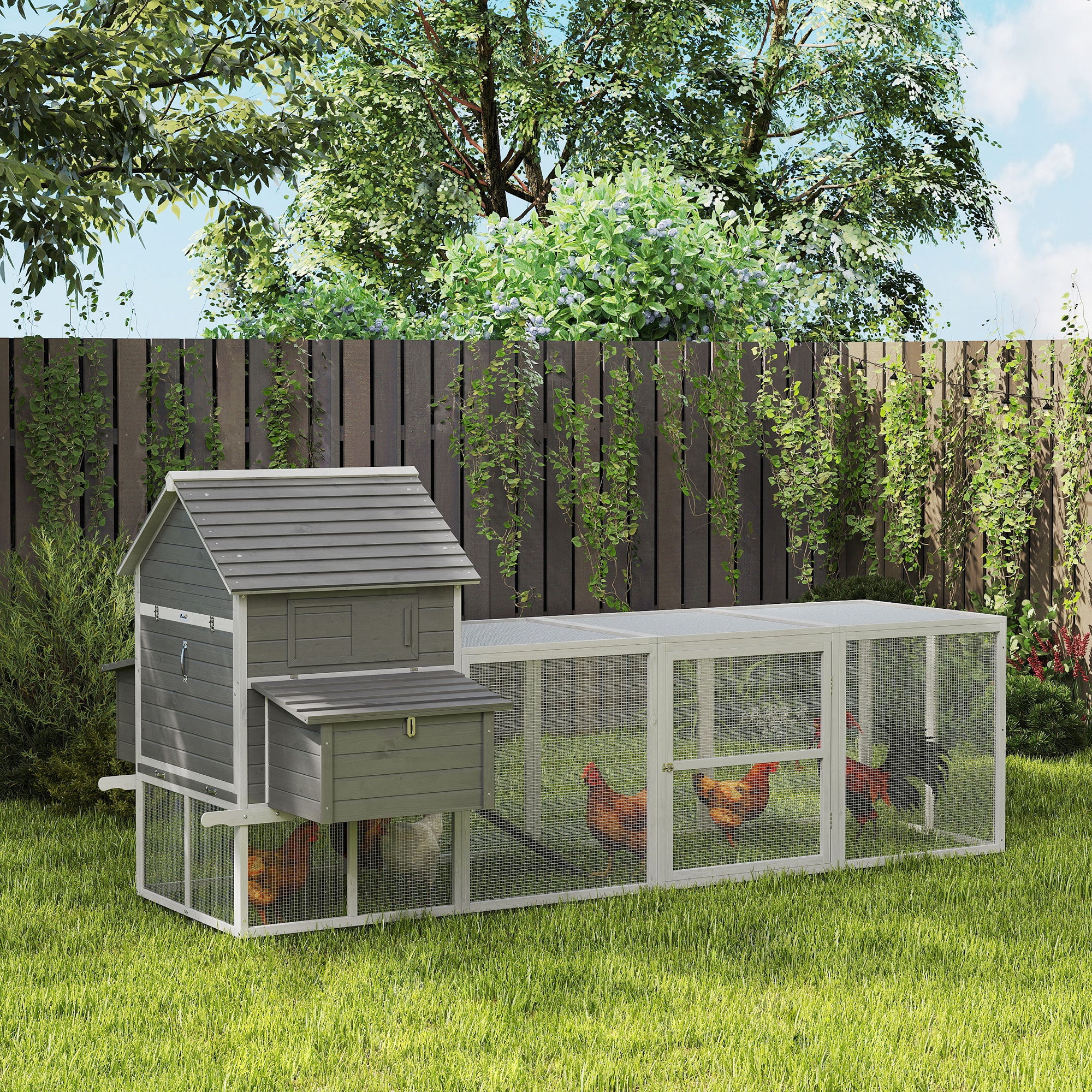 Wooden Chicken Coop with Nesting Boxes, Run, Doors, Tray, Ramp for 4-6 Chickens