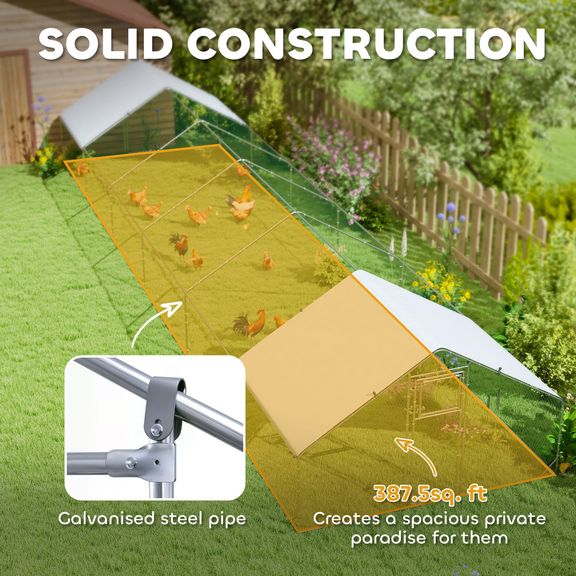 Metal Chicken Coop with Water- and UV-Protection Cover for Backyard Hen, Duck, Rabbit, 39.4' x 9.8' x 6.4'