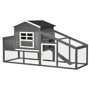 79" Wooden Chicken Coop, Outdoor Hen House, Poultry Habitat with Removable Tray, Nesting Box, Run, Ramp, Grey