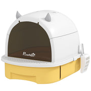 Cat Litter Box with Lid, Front Door Flap, Scoop, Handle, Easy Clean, for Small and Medium Cats, Yellow
