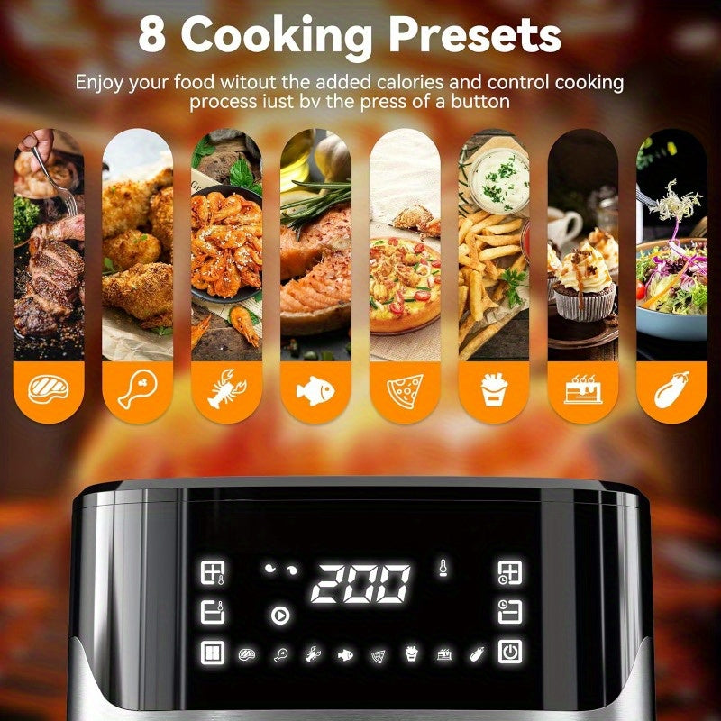NNETM 6.5L Air Fryer - 8-in-1 Digital 1600W Stainless Steel Black-Air Fryer Accessories-DECOROLALA