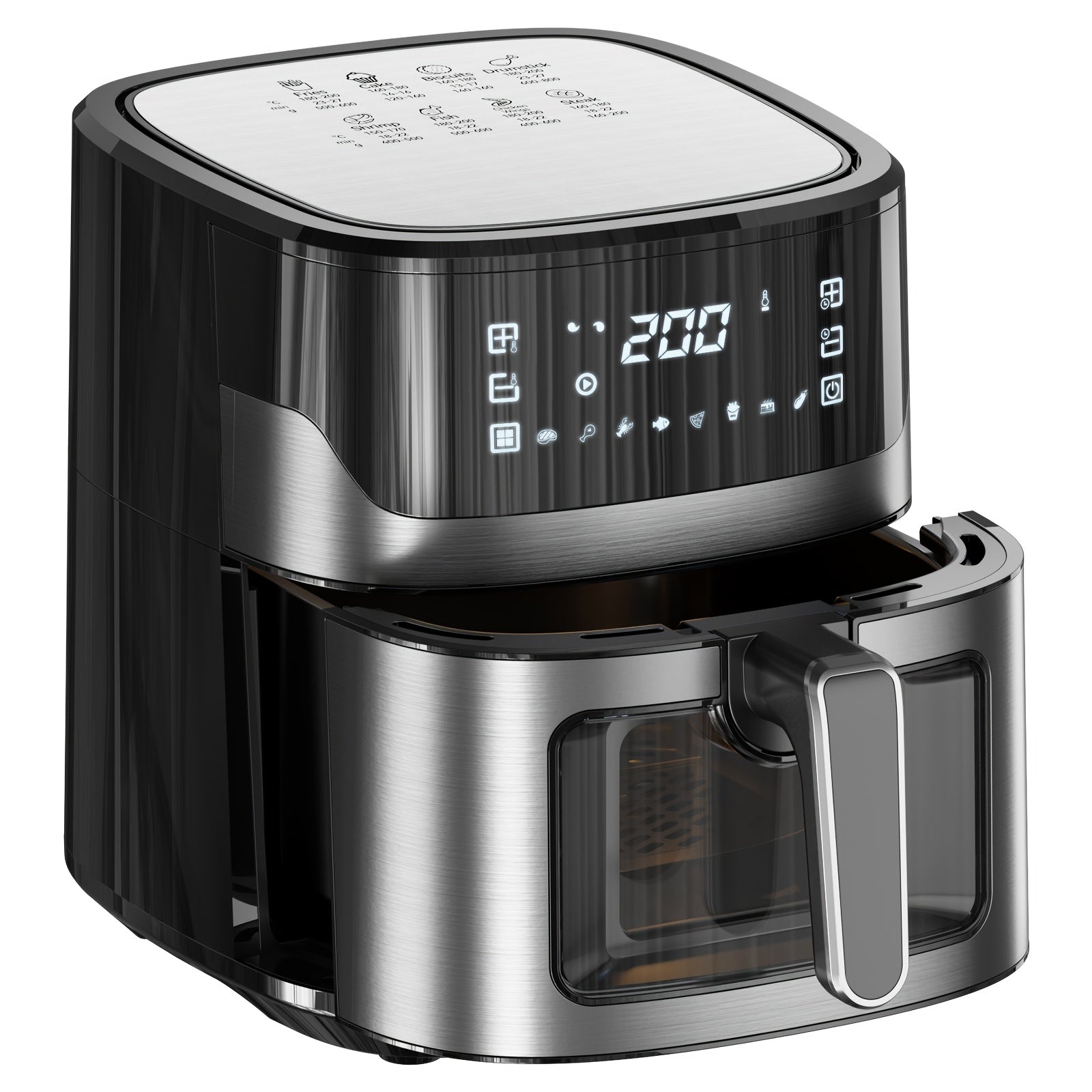 NNETM 6.5L Air Fryer - 8-in-1 Digital 1600W Stainless Steel Black-Air Fryer Accessories-DECOROLALA