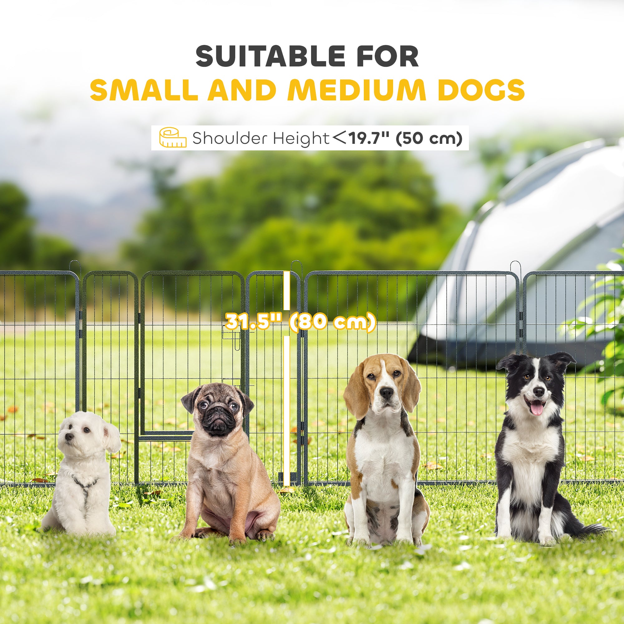 Parc de jeu robuste pour animaux, clôture en acier pour chiens composée de 16 panneaux, parc d’exercice pour chiots avec 2 portes à loquet verrouillable, hauteur de 31,5"