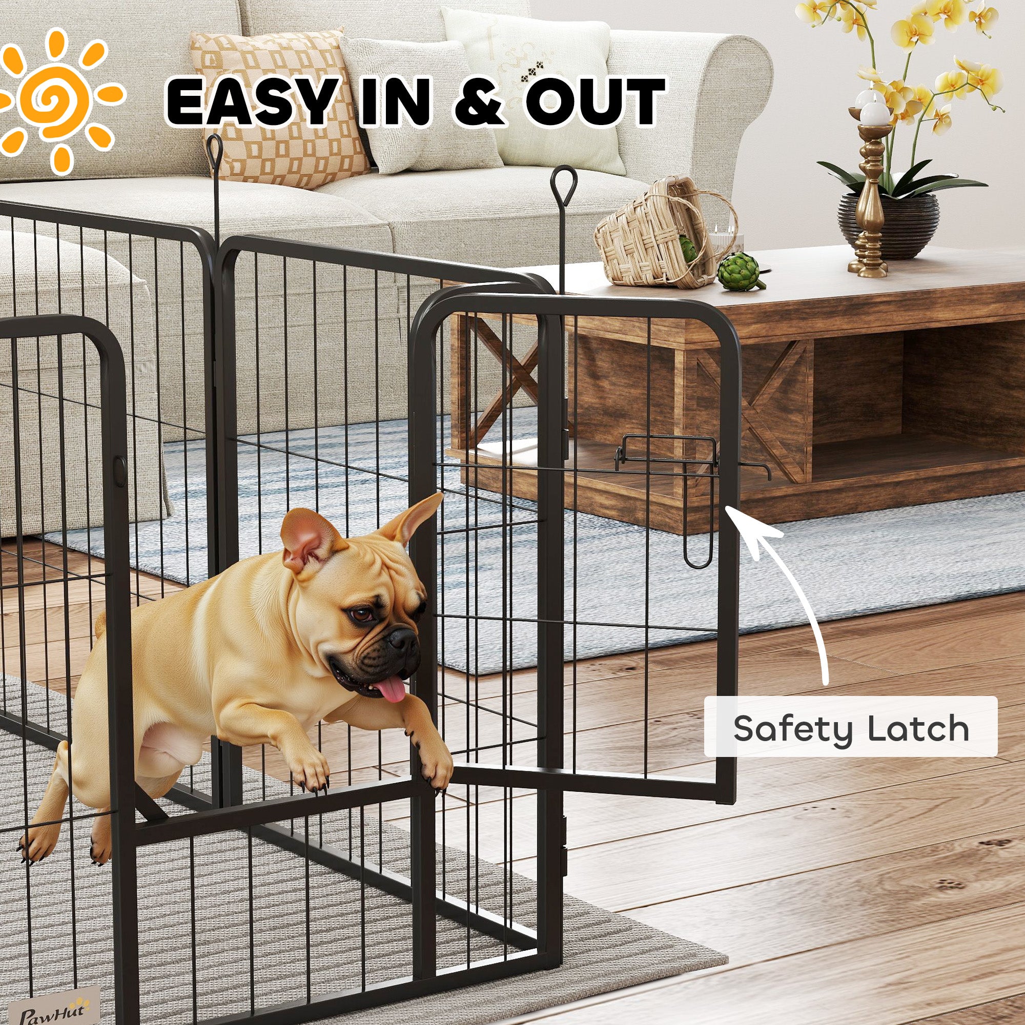 16 Panels Dog Playpen with Straps, Portable & DIY, for Small Dogs, for Yard, RV, Camping, Garden, 24" Height