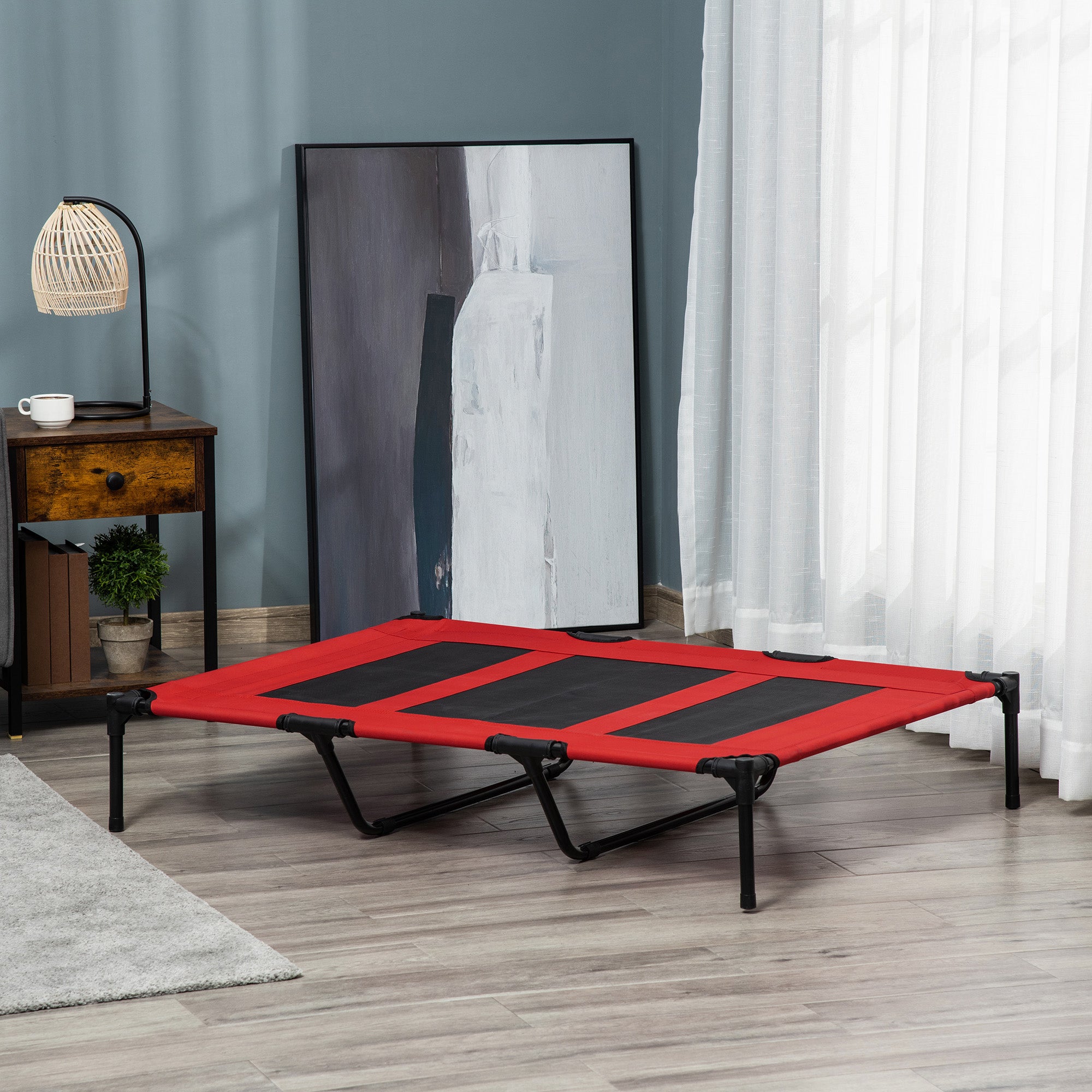 Elevated Dog Bed, Raised Dog Cot for XL Sized Dogs, Indoor & Outdoor, 48" x 36" x 9", Red