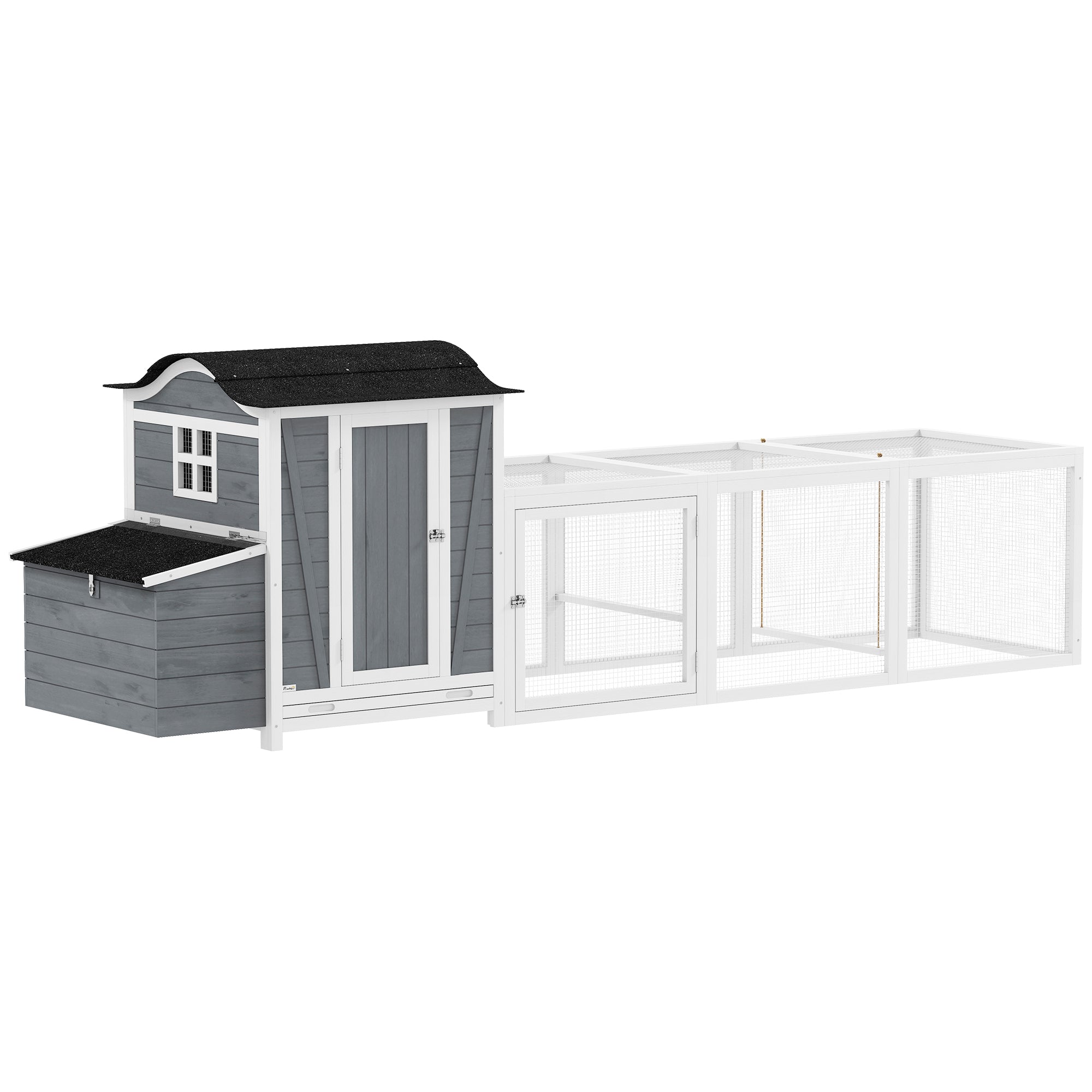 118"L Chicken Coop, Large Wooden Hen House with Run, Pull-Out Tray, Waterproof Roof, Nesting Box, Swing, Roosting Bars