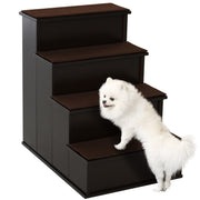 Escalier en bois à 4 marches pour chien, marches pour animaux pour lit haut, échelle pour chat pour lit ou canapé avec moquette antidérapante, café foncé