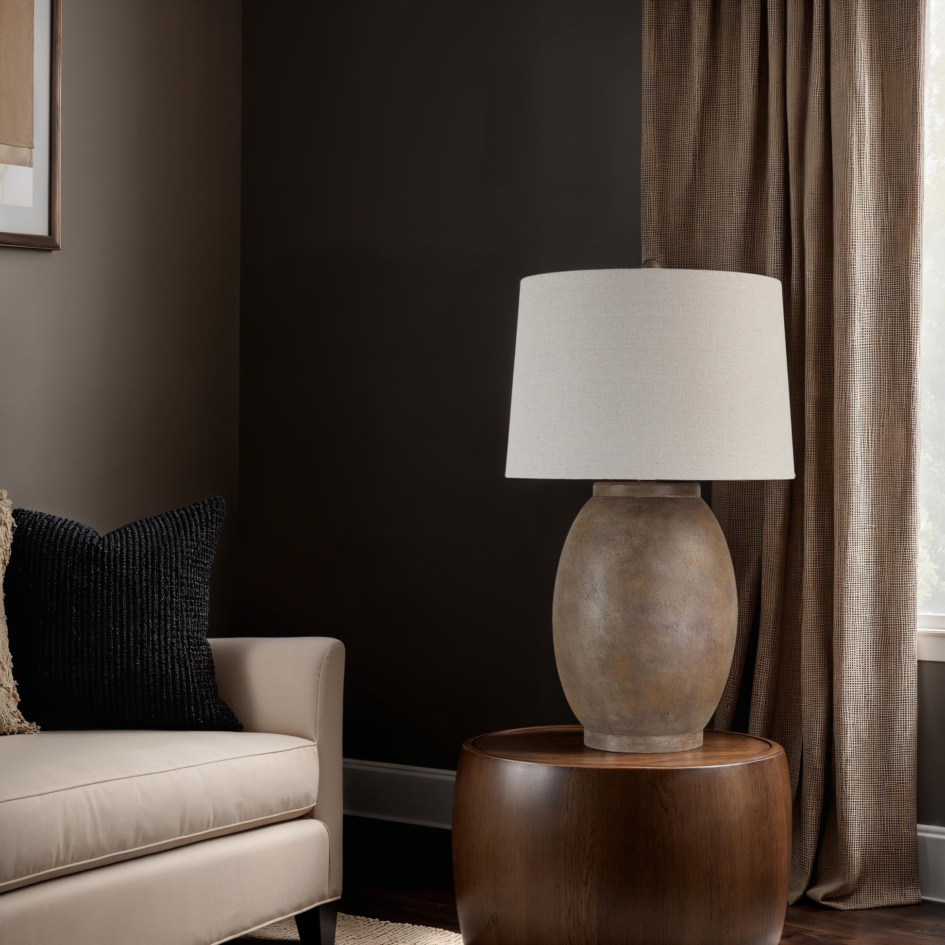 Naima 31" Table Lamp with Linen Shade, Brown-Table Lamp-DECOROLALA