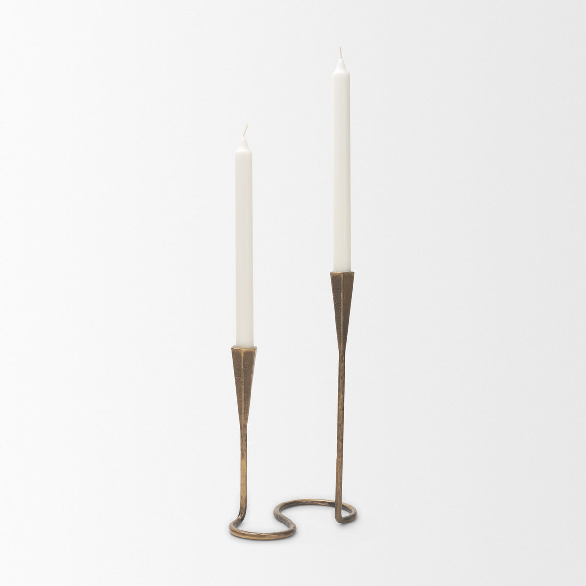 Naja Antique Brass Metal Double Taper Candle Holder-Table Candle Holders-DECOROLALA