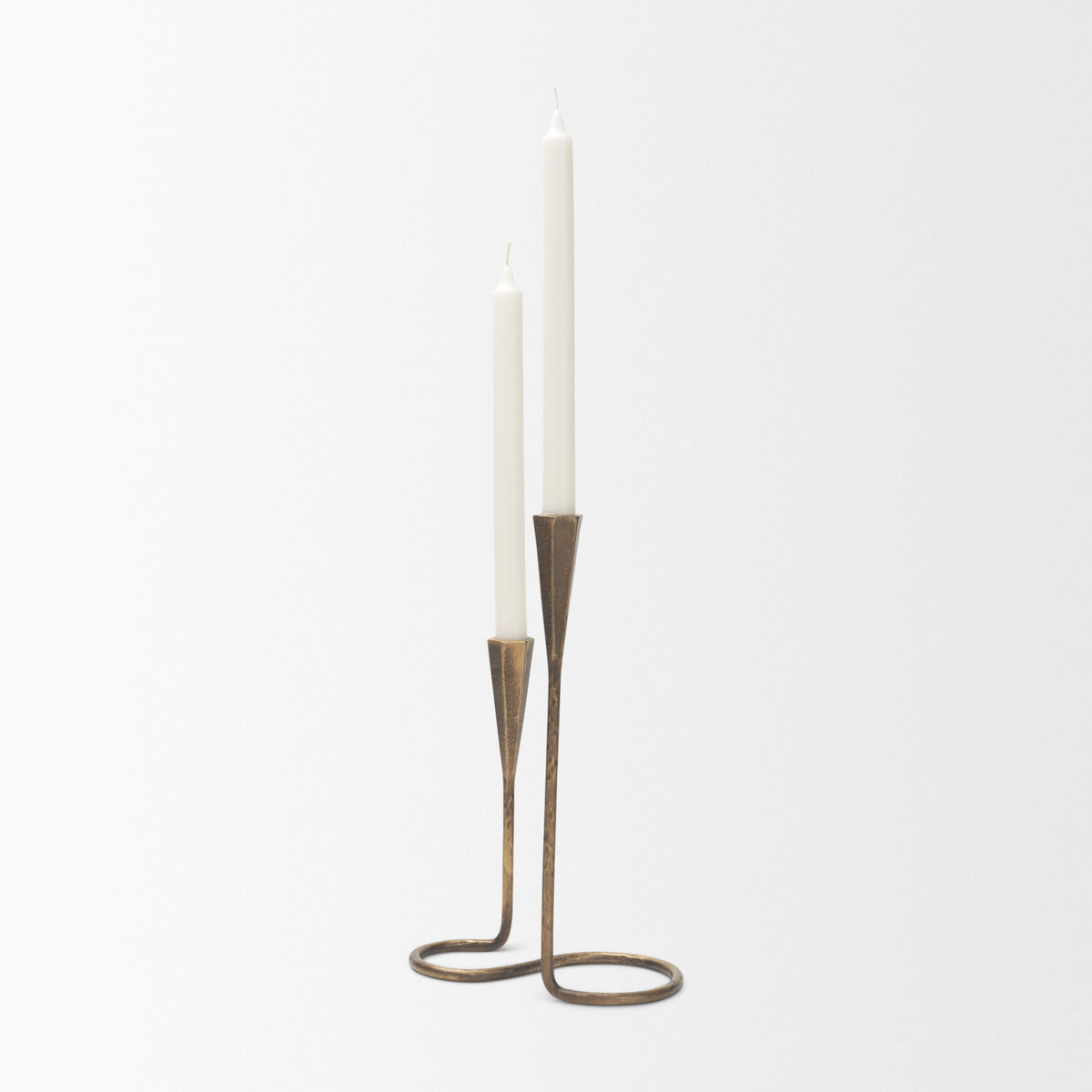 Naja Antique Brass Metal Double Taper Candle Holder-Table Candle Holders-DECOROLALA