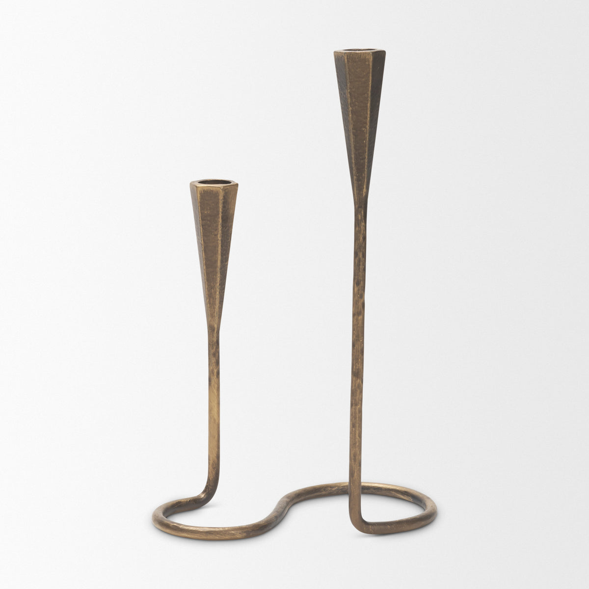 Naja Antique Brass Metal Double Taper Candle Holder-Table Candle Holders-DECOROLALA