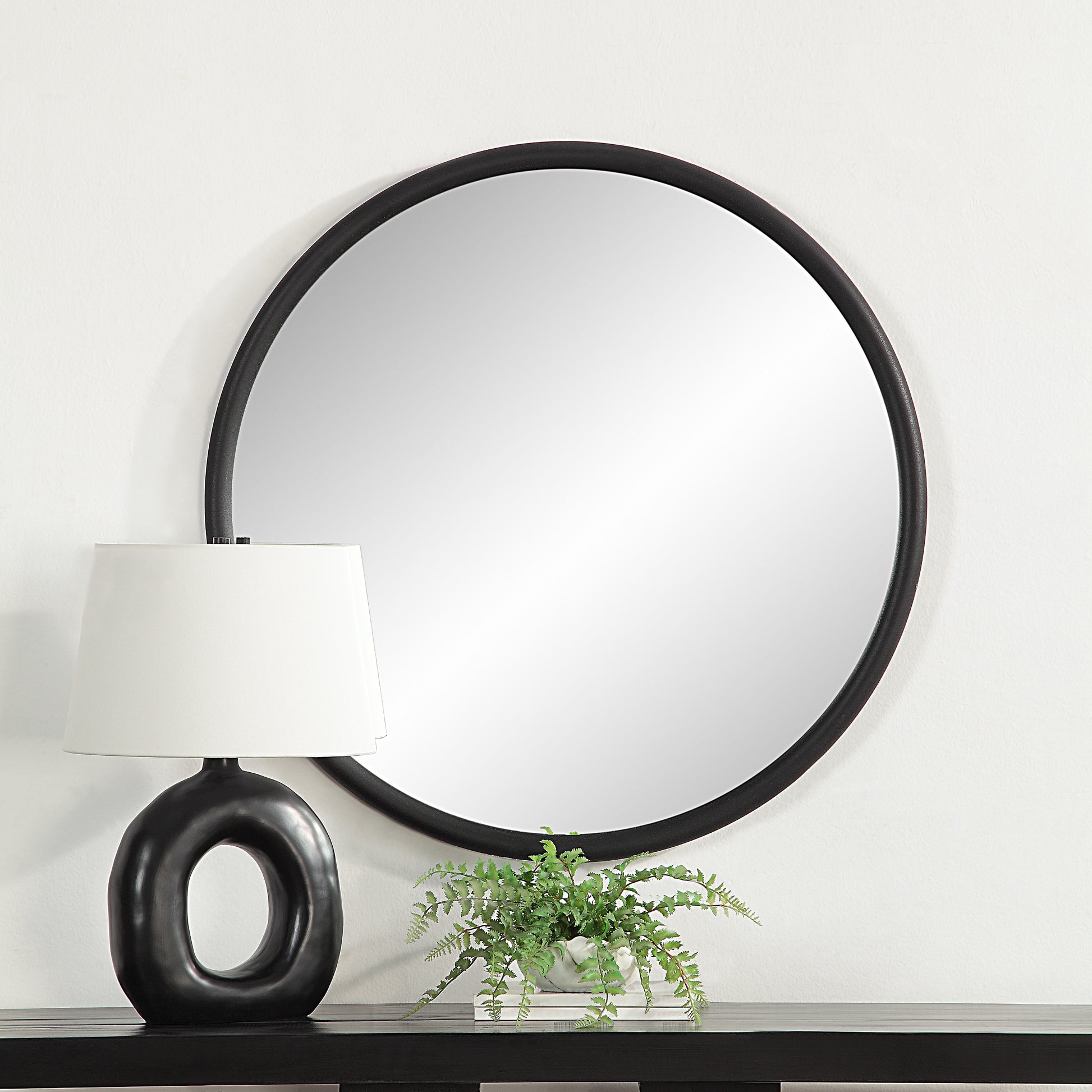Namur 36" Tall Round Mirror, Matte Black-Mirror-DECOROLALA