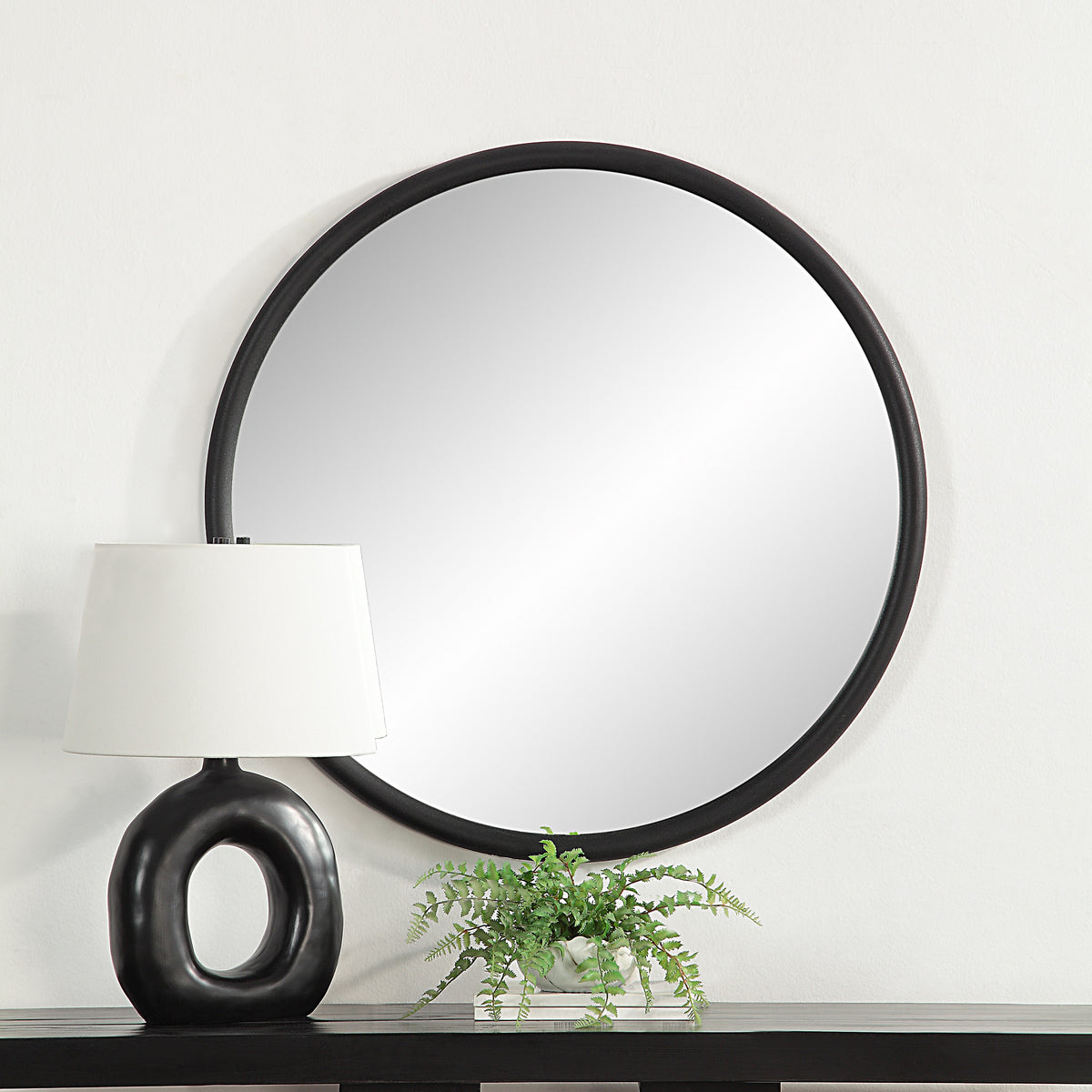 Namur 36" Tall Round Mirror, Matte Black-Mirrors-DECOROLALA