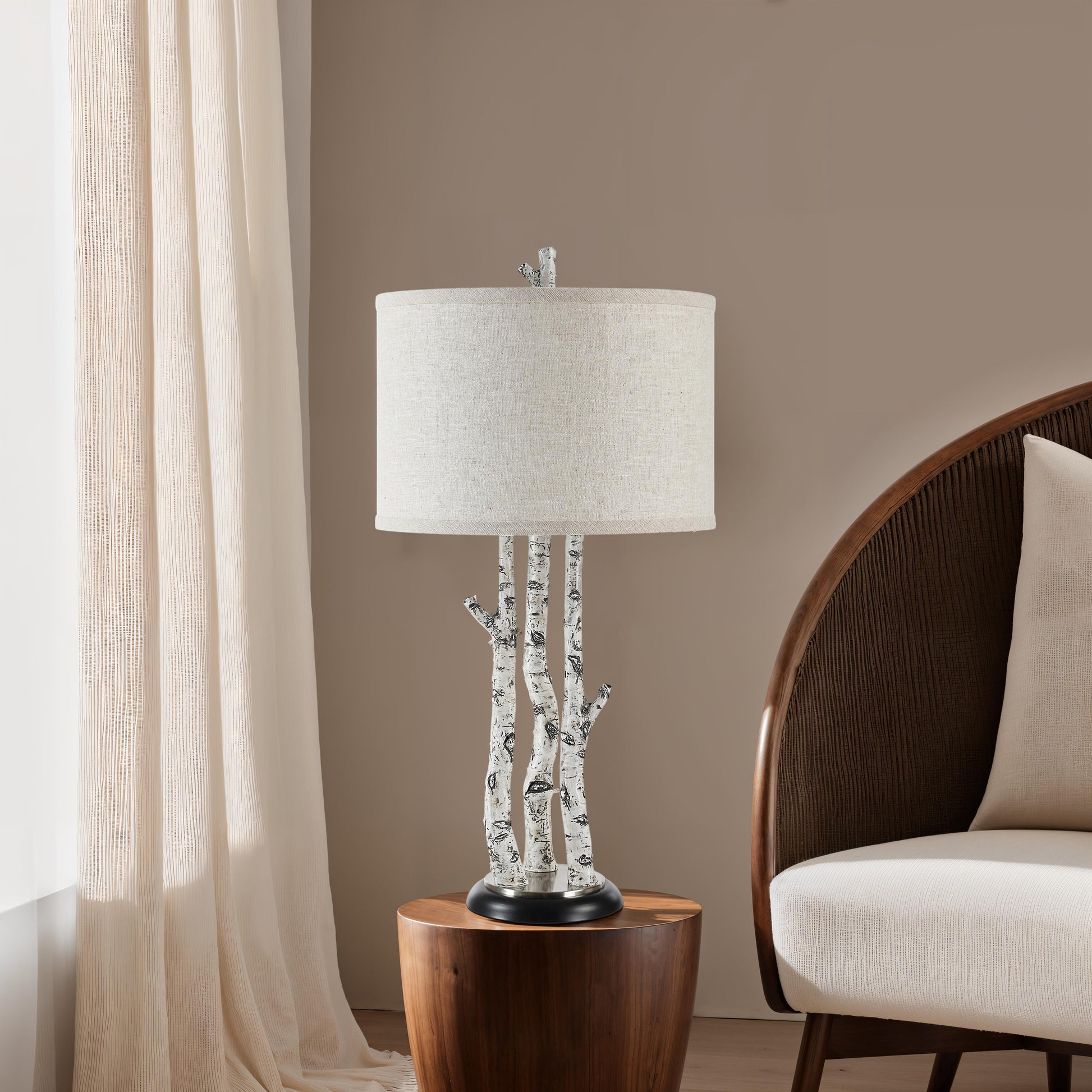 Naousa 29.4" Table Lamp with Grey Linen Shade-Table Lamp-DECOROLALA