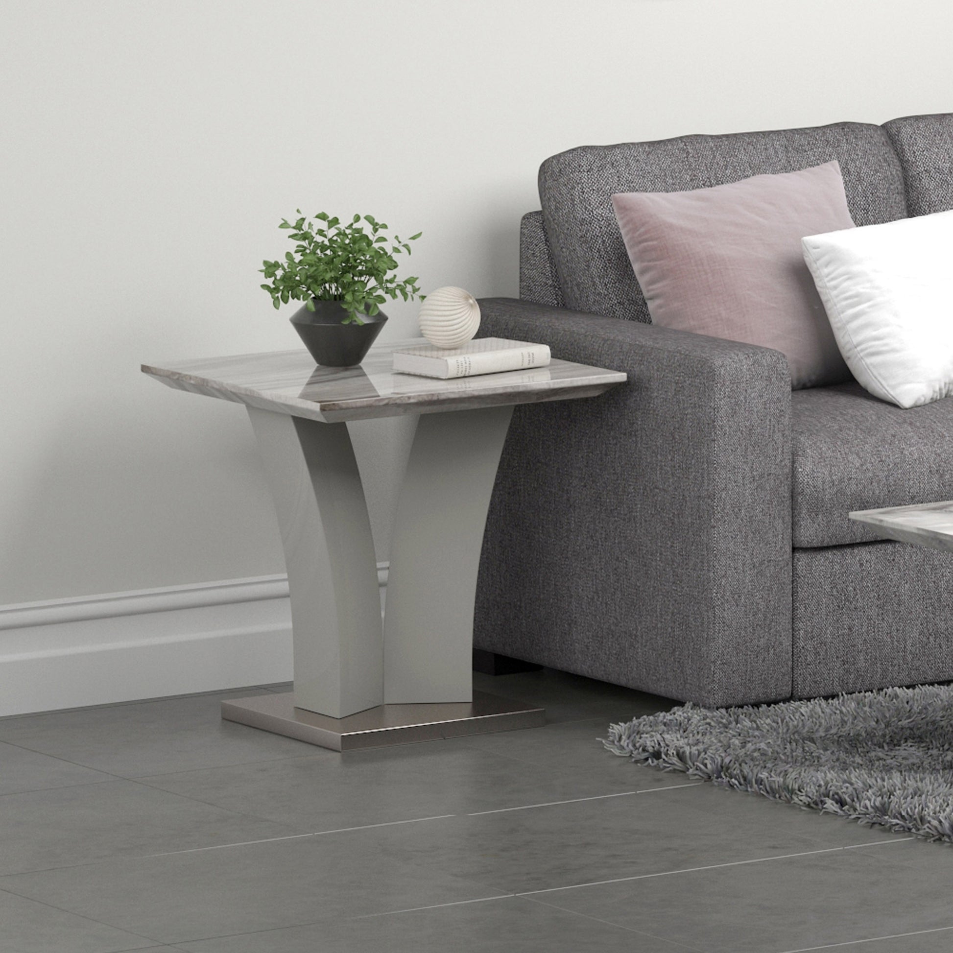 Napoli Accent Table - Grey Marble-Look Geometric Base-DECOROLALA