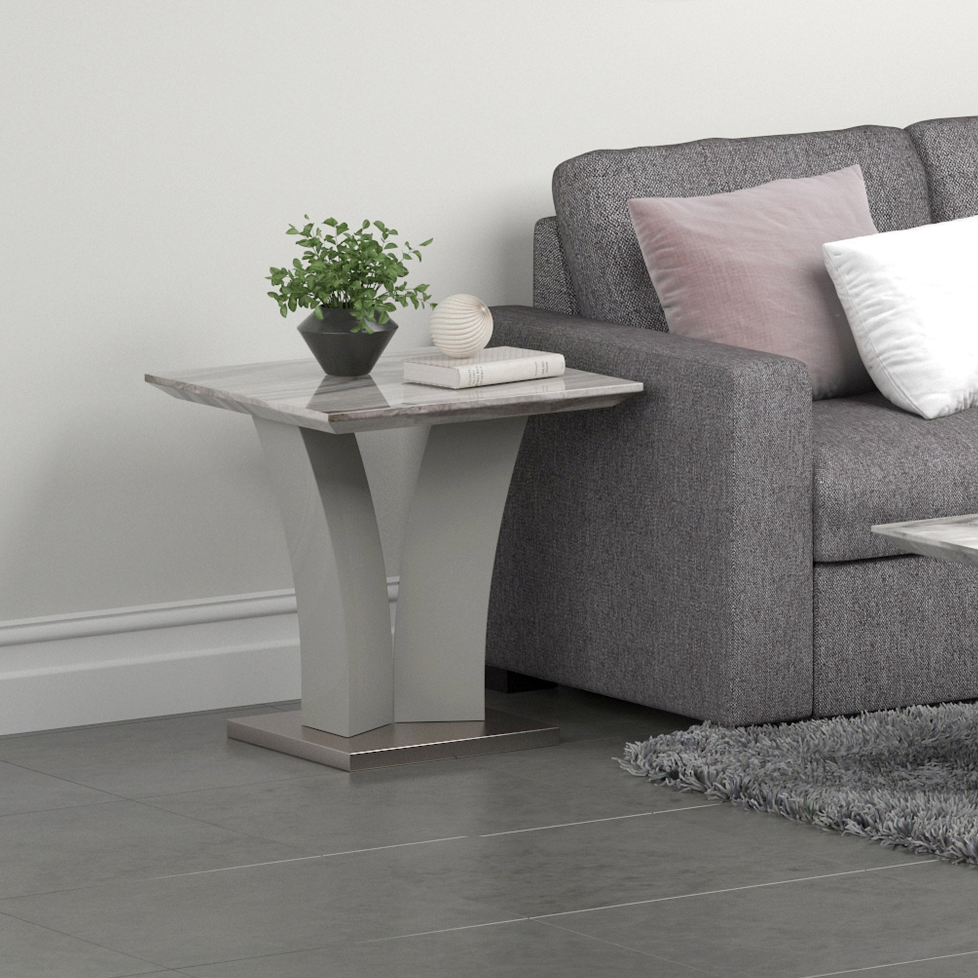 Napoli Accent Table - Grey Marble-Look Geometric Base-DECOROLALA