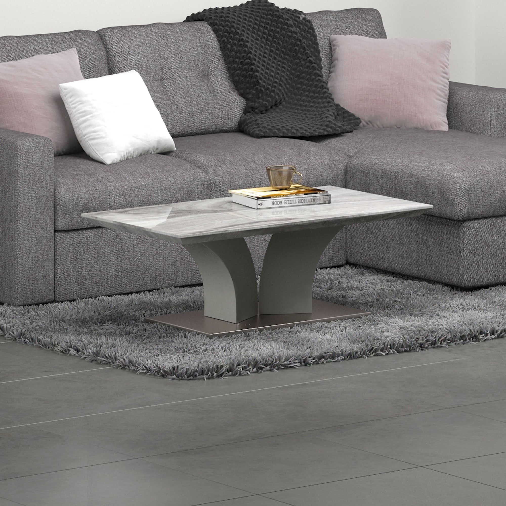 Napoli Coffee Table - Grey Marble-Look Geometric Base-DECOROLALA