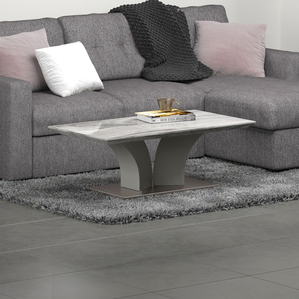 Napoli Coffee Table - Grey Marble-Look Geometric Base-DECOROLALA