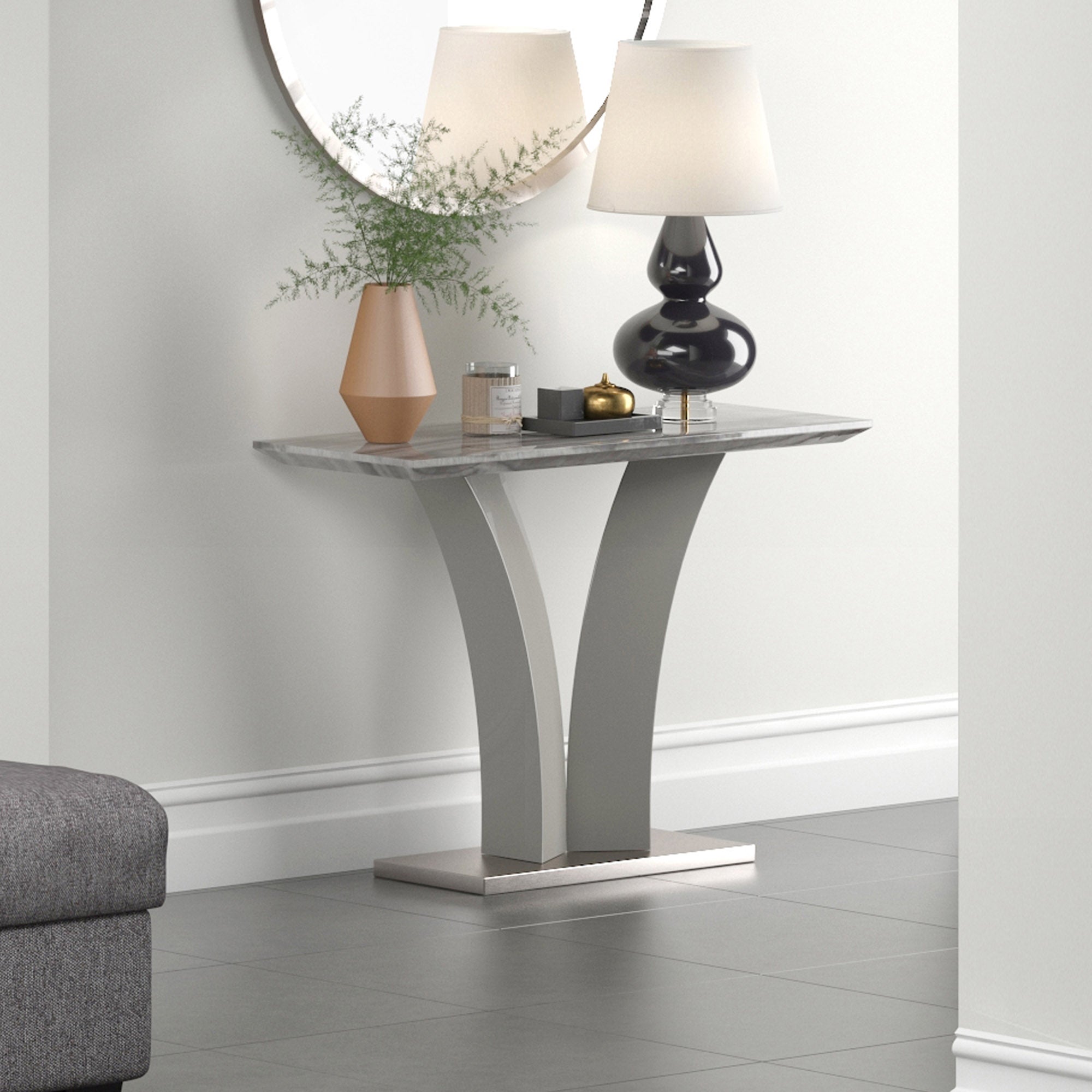 Napoli Console Table - Grey Marble-Look Geometric Base-DECOROLALA