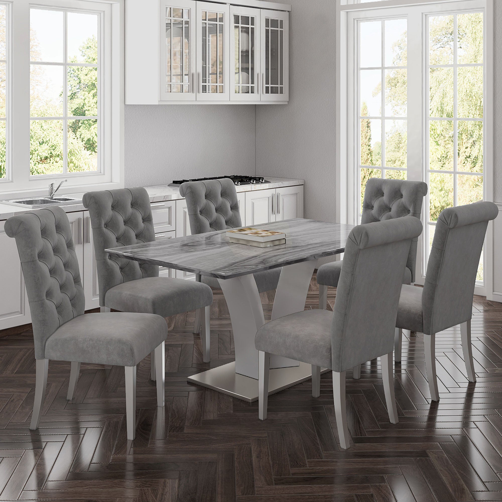 Napoli Dining Table - Grey Marble-Look Modern Geometric Base-DECOROLALA