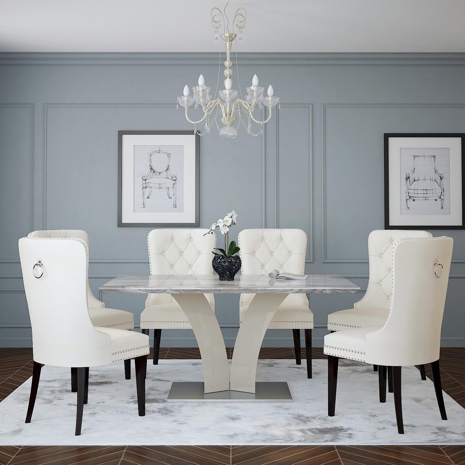 Napoli Dining Table - Grey Marble-Look Modern Geometric Base-DECOROLALA