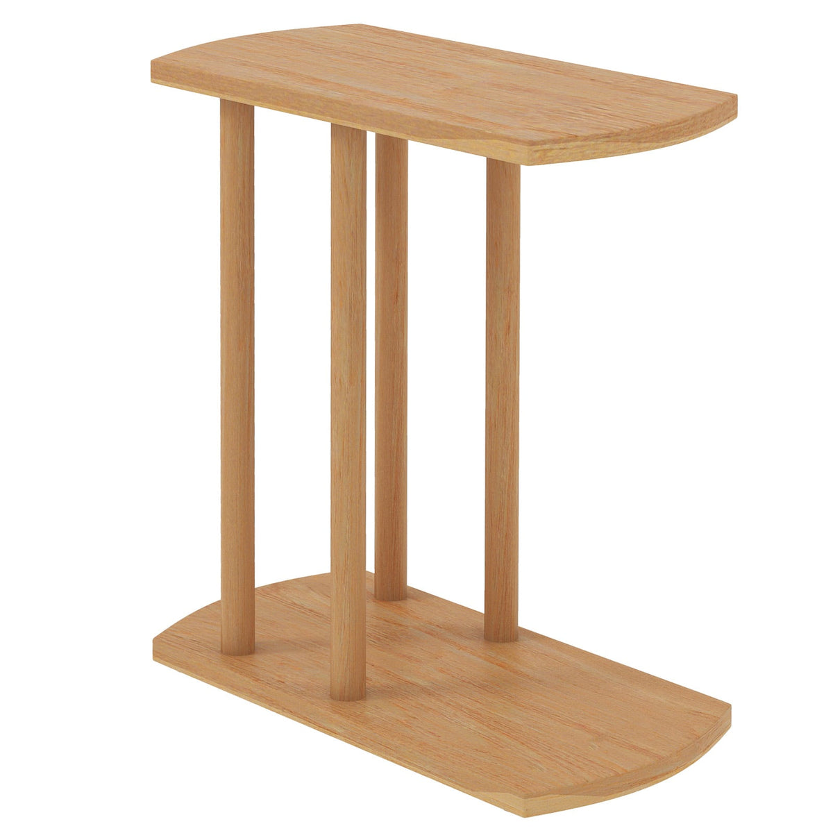 Narrow 2-Tier C-shaped Teak Wood Side Table with Thickened Top and Sturdy Base-End & Side Tables-DECOROLALA