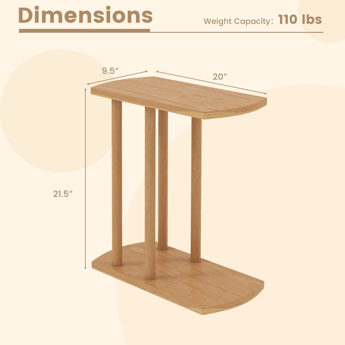 Narrow 2-Tier C-shaped Teak Wood Side Table with Thickened Top and Sturdy Base-End & Side Tables-DECOROLALA
